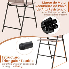 Juego de 2 Taburetes Alto Plegable con Tela Transpirable Estructura de Metal y Reposabrazos Reposapiés para Patio 53 x 69 x 112 cm Beige