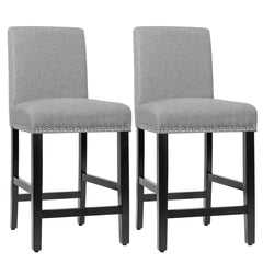 Juego de 2 Taburetes de Bar de Altura de Mostrador con Patas de Madera de Tela de Lino Transpirable para Cocina 42,5 x 53 x 96 cm Gris
