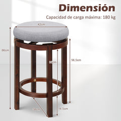 Juego de 2 Taburetes Giratorios de Altura de Mostrador con Cojín Acolchado y Patas de Madera para Cocina Comedor Bar 42 x 42 x 66 cm Gris