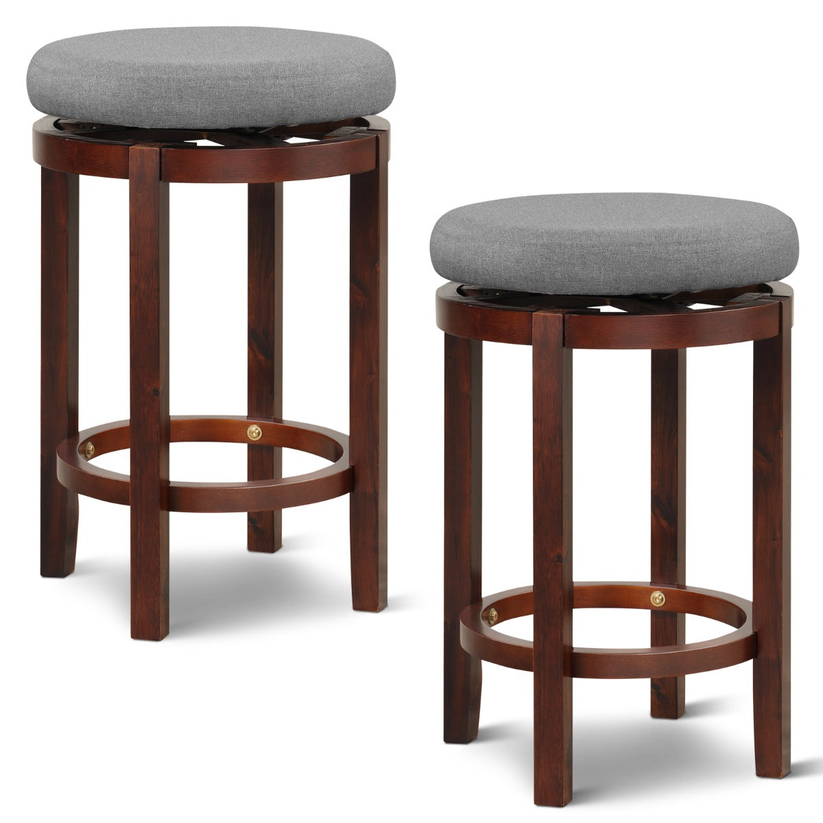 Juego de 2 Taburetes Giratorios de Altura de Mostrador con Cojín Acolchado y Patas de Madera para Cocina Comedor Bar 42 x 42 x 66 cm Gris