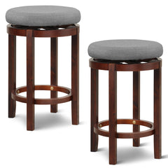 Juego de 2 Taburetes Giratorios de Altura de Mostrador con Cojín Acolchado y Patas de Madera para Cocina Comedor Bar 42 x 42 x 66 cm Gris