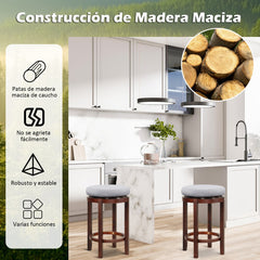 Juego de 2 Taburetes Giratorios de Altura de Mostrador con Cojín Acolchado y Patas de Madera para Cocina Comedor Bar 42 x 42 x 66 cm Gris