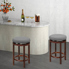 Juego de 2 Taburetes Giratorios de Altura de Mostrador con Cojín Acolchado y Patas de Madera para Cocina Comedor Bar 42 x 42 x 66 cm Gris