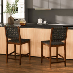 Set de 2 Sillas de Madera de Comedor con Correas de Cuero PU y Respaldo Cómodo para Cocina Bar y Restaurante 52 x 58,5 x 101 cm Marrón