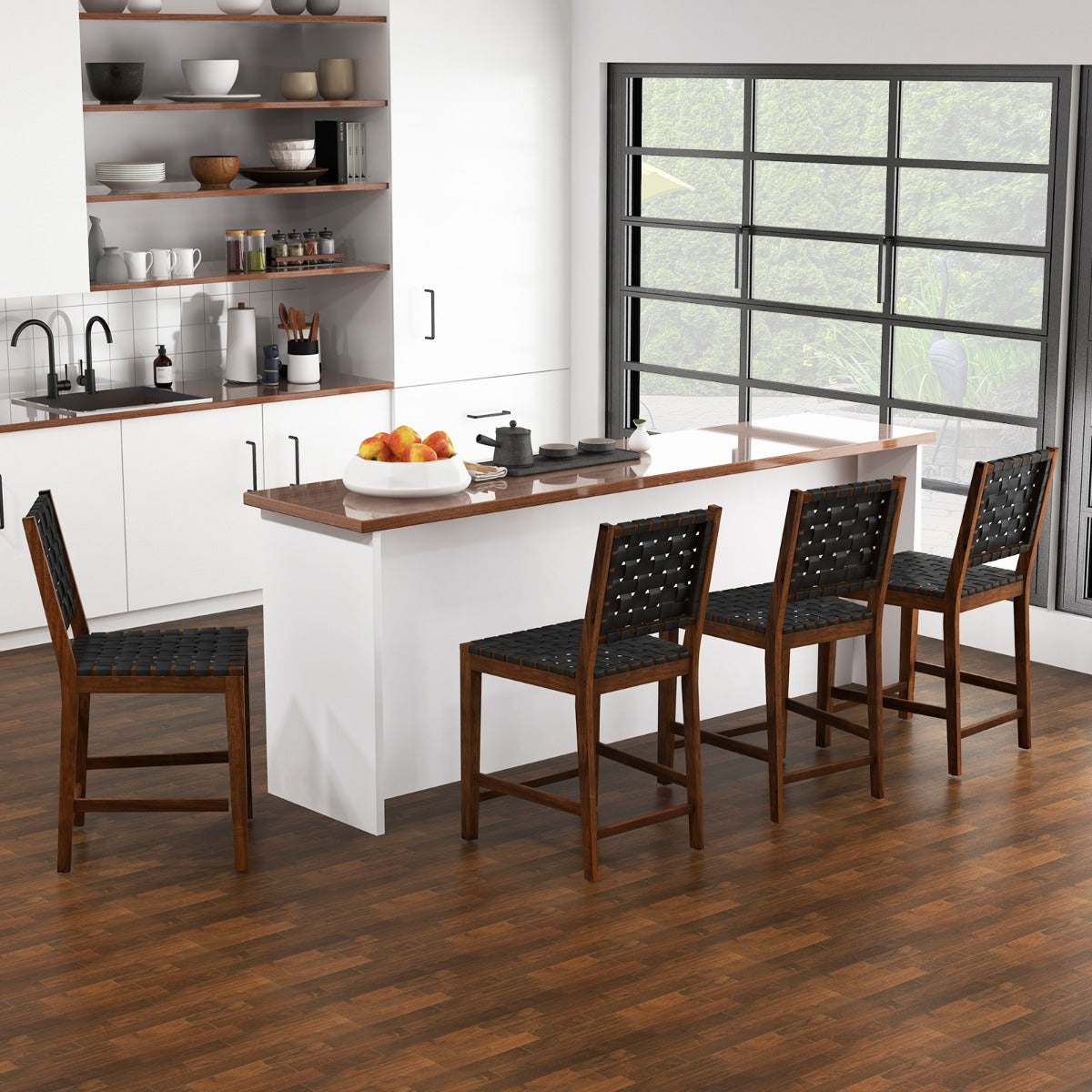 Set de 2 Sillas de Madera de Comedor con Correas de Cuero PU y Respaldo Cómodo para Cocina Bar y Restaurante 52 x 58,5 x 101 cm Marrón