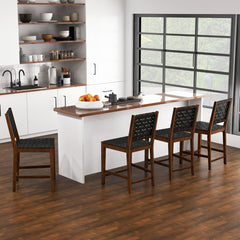 Set de 2 Sillas de Madera de Comedor con Correas de Cuero PU y Respaldo Cómodo para Cocina Bar y Restaurante 52 x 58,5 x 101 cm Marrón