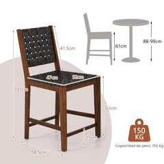 Set de 2 Sillas de Madera de Comedor con Correas de Cuero PU y Respaldo Cómodo para Cocina Bar y Restaurante 52 x 58,5 x 101 cm Marrón
