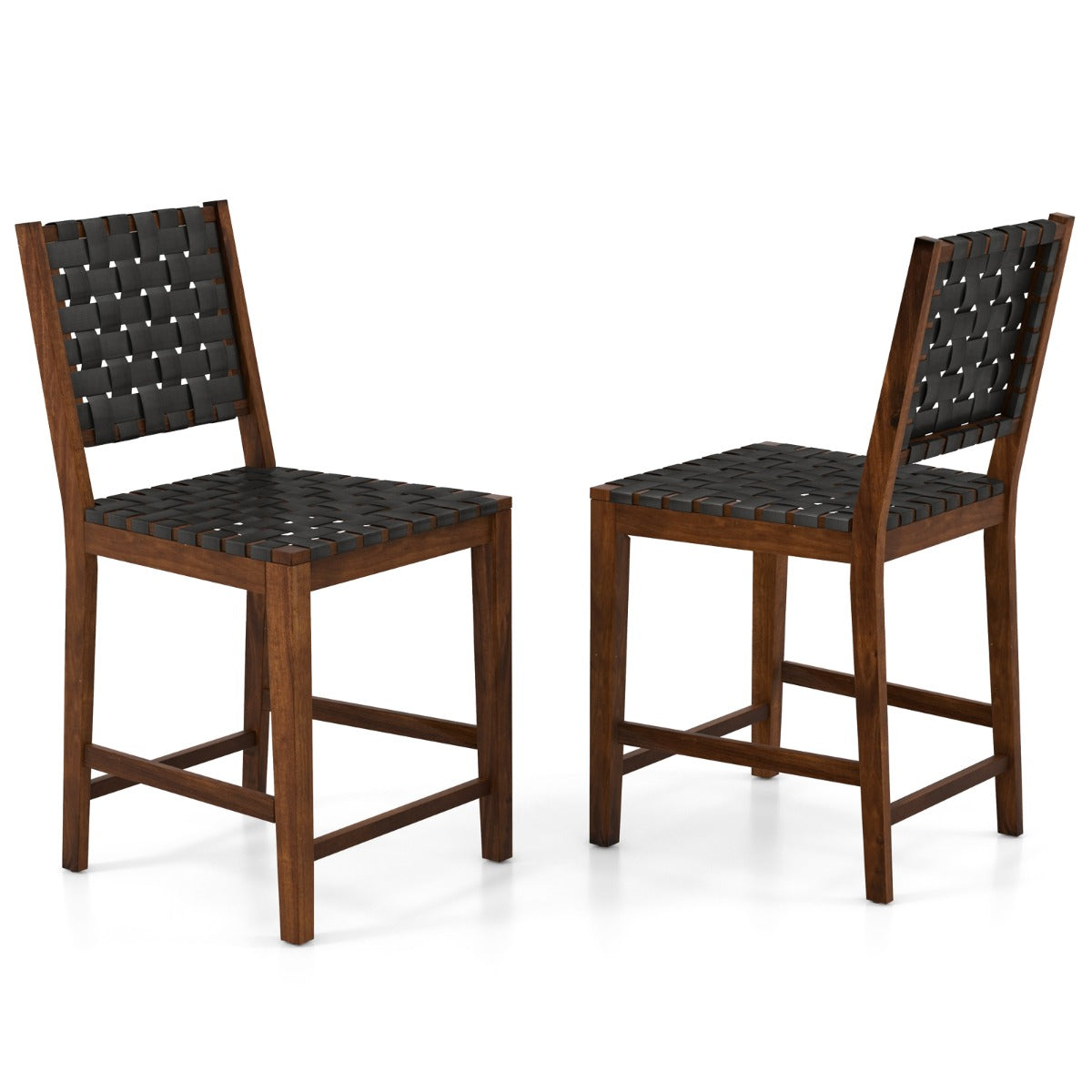 Set de 2 Sillas de Madera de Comedor con Correas de Cuero PU y Respaldo Cómodo para Cocina Bar y Restaurante 52 x 58,5 x 101 cm Marrón