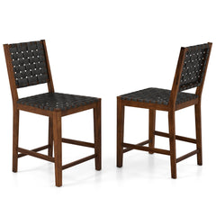 Set de 2 Sillas de Madera de Comedor con Correas de Cuero PU y Respaldo Cómodo para Cocina Bar y Restaurante 52 x 58,5 x 101 cm Marrón