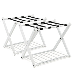 2 x Estante Plegable para Maletero Soporte de Metal para Maletas Hasta 60kg con 4 Correas Estables y Diseño de 2 Pisos para Hogar Hotel Blanco