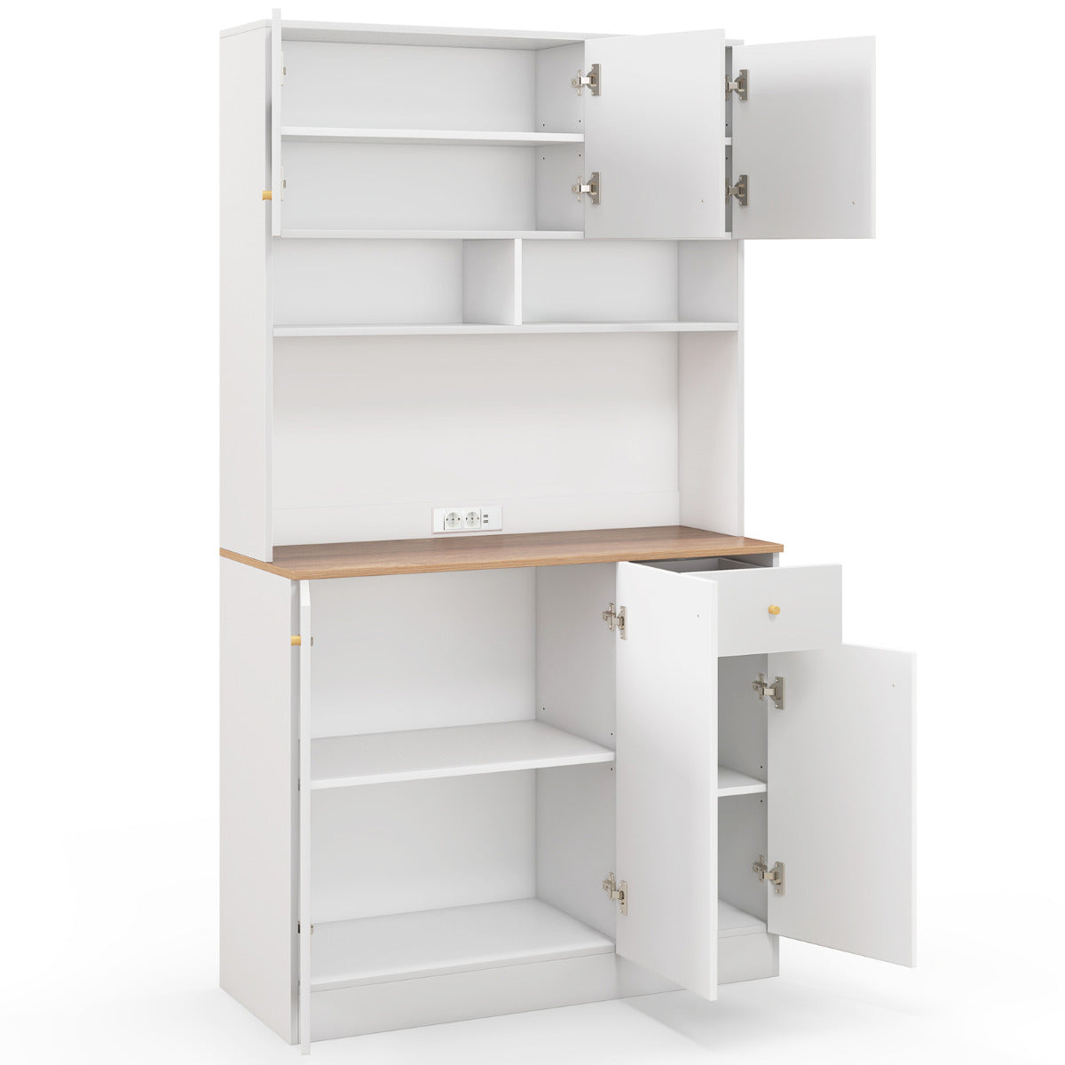Armario Buffet de Cocina con Tomas de Corriente Puerto USB Kits Antivuelco Estantes Ajustables de 3 Posiciones 100 x 40 x 181 cm Blanco