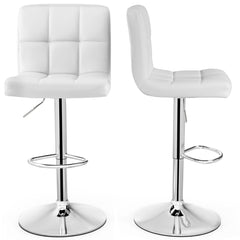 Juego de 2 Taburetes de Piel Sintética con Altura Ajustable Asiento Giratorio de 360° Reposapiés y Base Metálica Silla de Comedor Blanco