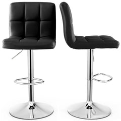 Juego de 2 Taburetes de Piel Sintética con Altura Ajustable Asiento Giratorio de 360° Reposapiés y Base Metálica Silla de Comedor Negro