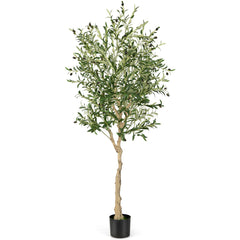 Juego de 1 Árboles de Olivo Artificial 182 cm Plantas Falsas Decorativas de Imitación en Maceta de Cemento para Interior Oficina Casa