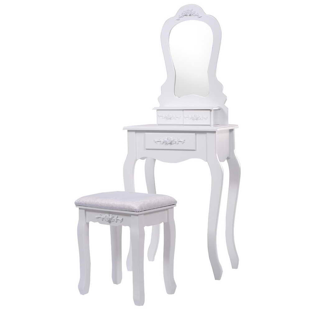 Tocador de Maquillaje Escritorio Mesa con Taburete Espejo y 3 Cajones