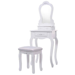 Tocador de Maquillaje Escritorio Mesa con Taburete Espejo y 3 Cajones