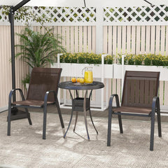 Juego de 2 Sillas de Jardín Apilables de Comedor Tejido Transpirable Estructura Resistente para Exterior Patio Playa 55 x 67 x 83 cm Marrón