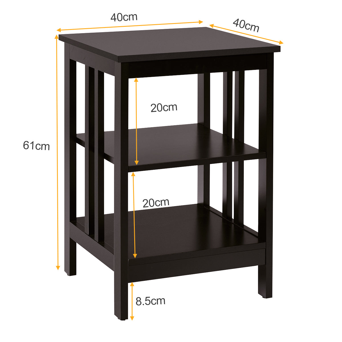 2 Mesita de Noche con Barras de Refuerzo Mesita Auxiliar Lateral de Sofá para Dormitorio Salón Pasillo 40 x 40 x 61 cm Marrón