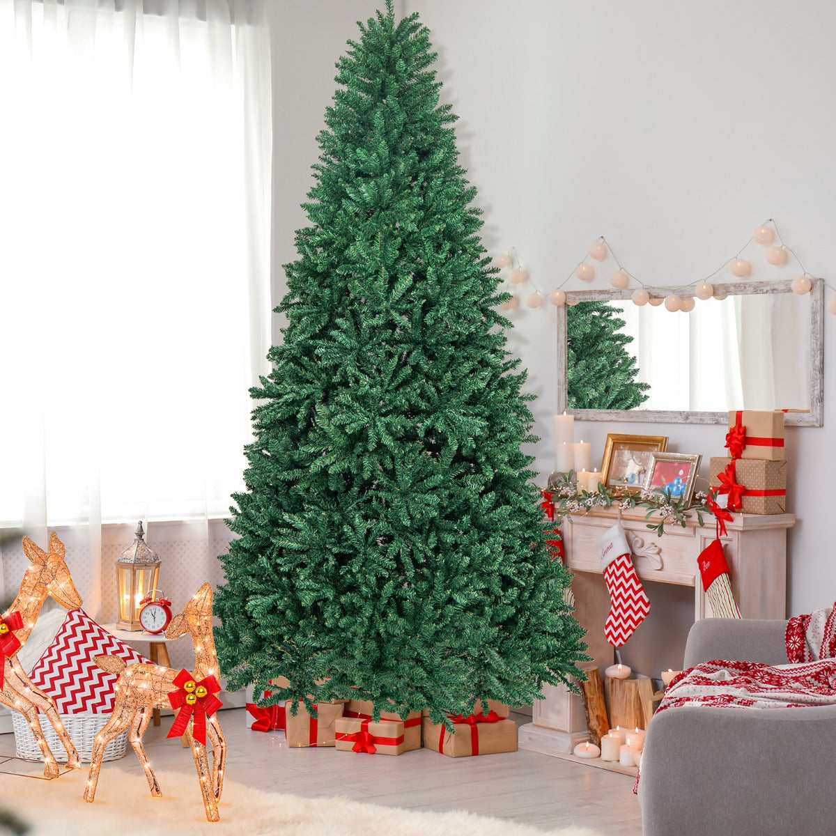 2,70m Árbol de Navidad Abeto Artificial No Iluminado con Base Plegable de Metal Decoración para Casa Oficina