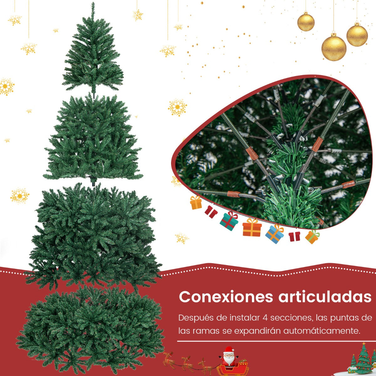 2,70m Árbol de Navidad Abeto Artificial No Iluminado con Base Plegable de Metal Decoración para Casa Oficina
