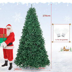 2,70m Árbol de Navidad Abeto Artificial No Iluminado con Base Plegable de Metal Decoración para Casa Oficina