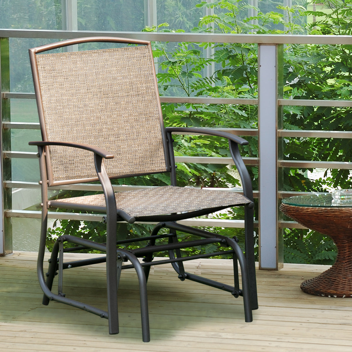 2 Mecedoras de Exterior con Estructura de Metal para Patio Jardín Veranda Piscina Césped Marrón 58 x 70 x 94 cm