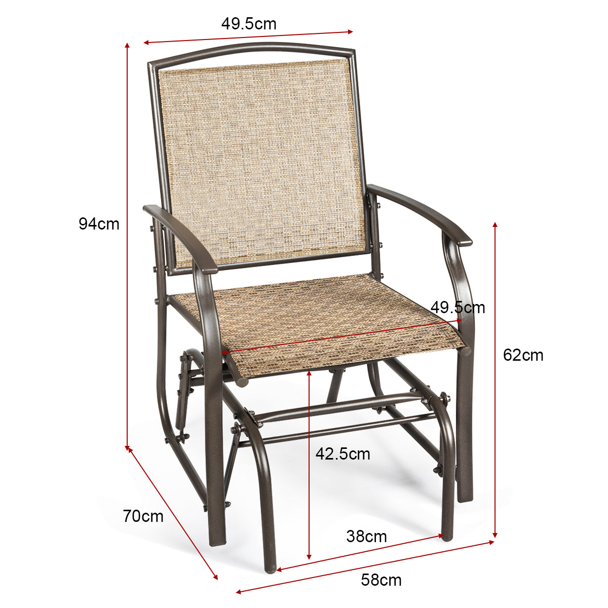2 Mecedoras de Exterior con Estructura de Metal para Patio Jardín Veranda Piscina Césped Marrón 58 x 70 x 94 cm