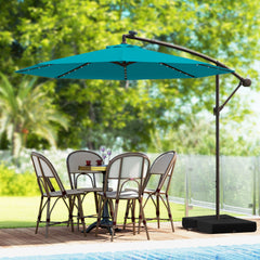 3m Sombrilla con Manivela 32 Luces LED Panel Solar Parasol Base Saco de Arena Toldo Impermeable para Playa Patio Jardín Piscina Turquesa