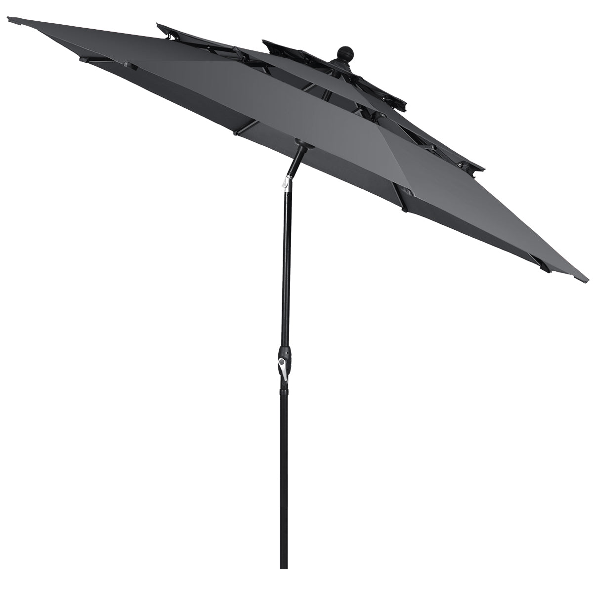 3m Sombrilla Autoinclinable 3 Niveles con Manivela para Exteriores Doble Ventilación de Aluminio para Mercado Patio Piscina Jardín Gris