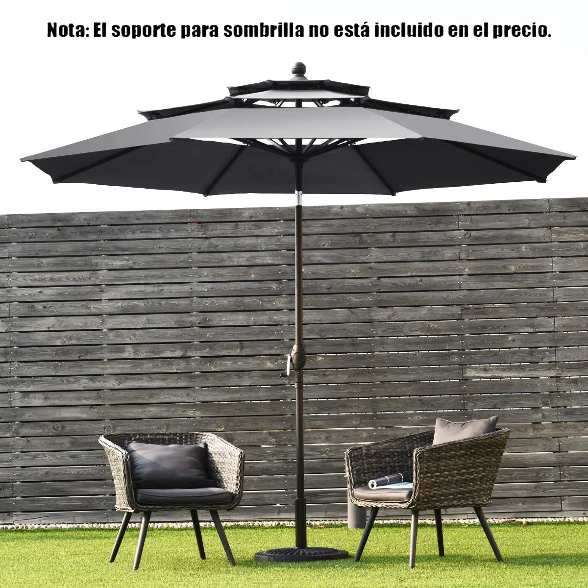 3m Sombrilla Autoinclinable 3 Niveles con Manivela para Exteriores Doble Ventilación de Aluminio para Mercado Patio Piscina Jardín Gris