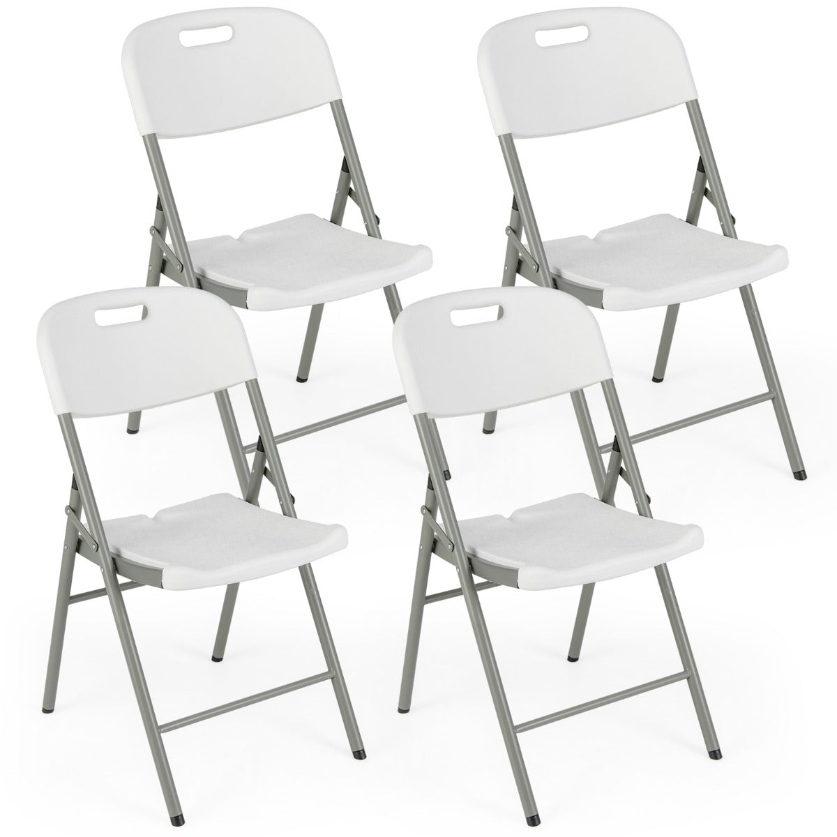 4 Sillas Plegables Asientos de Plástico Portátiles con Estructura de Metal y Manija de Transporte 58 x 45,5 x 84 cm Blanco