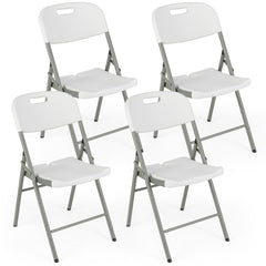 4 Sillas Plegables Asientos de Plástico Portátiles con Estructura de Metal y Manija de Transporte 58 x 45,5 x 84 cm Blanco