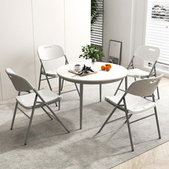 4 Sillas Plegables Asientos de Plástico Portátiles con Estructura de Metal y Manija de Transporte 58 x 45,5 x 84 cm Blanco