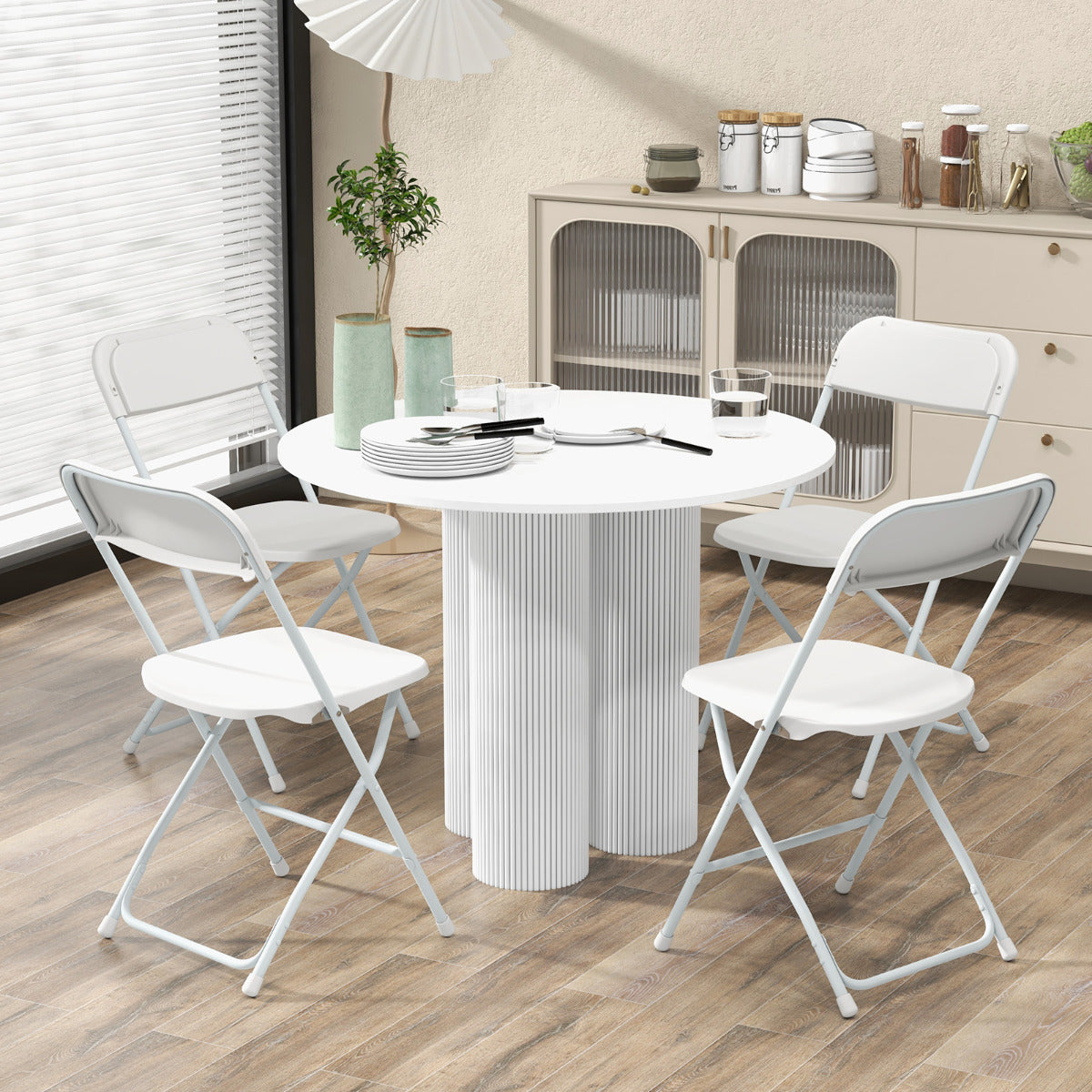 4 Sillas Plegables Portátil para Patio con Asiento y Respaldo de Plástico Marco de Metal Carga 350 kg Ligeras para Hogar Oficina Bodas
