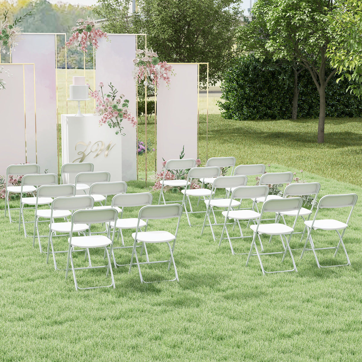 4 Sillas Plegables Portátil para Patio con Asiento y Respaldo de Plástico Marco de Metal Carga 350 kg Ligeras para Hogar Oficina Bodas