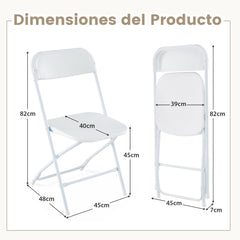 4 Sillas Plegables Portátil para Patio con Asiento y Respaldo de Plástico Marco de Metal Carga 350 kg Ligeras para Hogar Oficina Bodas