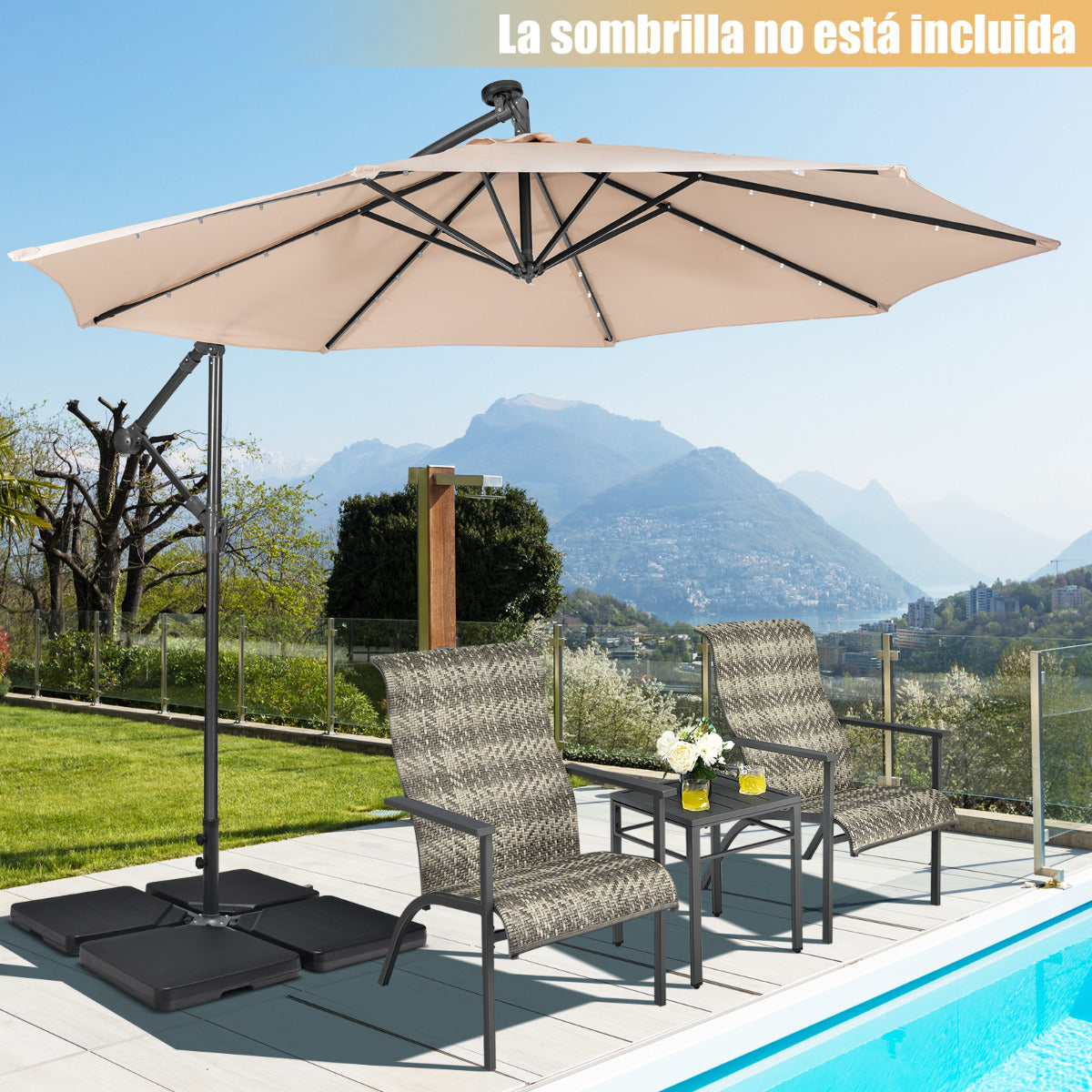 13 L 4 Soportes de Sombrilla Exterior Base para Sombrilla Rellenable de Arena y Agua HDPE Pie Sombrilla Cuadrada con Boquillas de Llenado