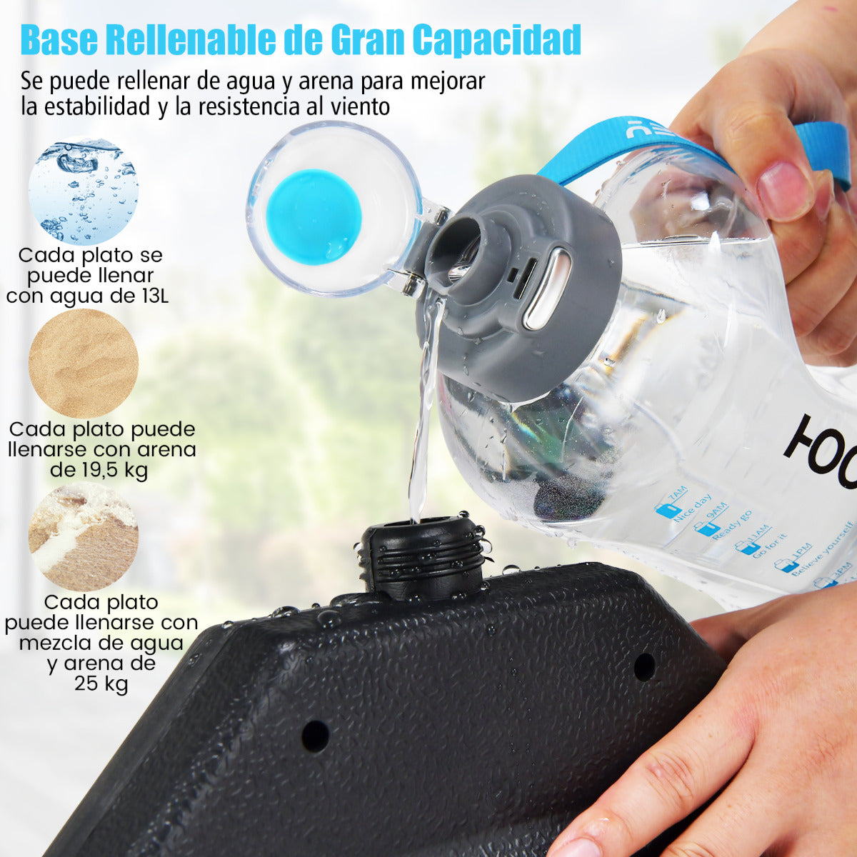 13 L 4 Soportes de Sombrilla Exterior Base para Sombrilla Rellenable de Arena y Agua HDPE Pie Sombrilla Cuadrada con Boquillas de Llenado
