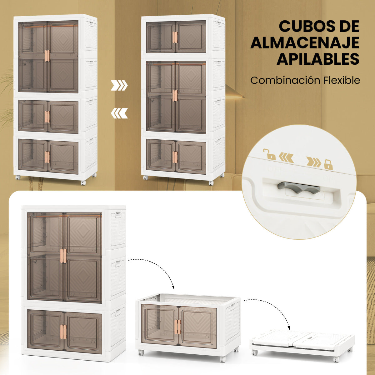 421 L Contenedores de Almacenamiento Plegables con Tapa Organizador de Armario de Plástico Portátil con 10 Perchas Ruedas Blanco