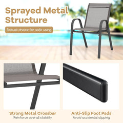 Juego de 2 Sillas de Jardín Apilables de Comedor Tejido Transpirable Estructura Resistente para Exterior Patio Playa 55 x 67 x 83 cm Gris