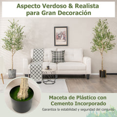 Juego de 1 Árboles de Olivo Artificial 182 cm Plantas Falsas Decorativas de Imitación en Maceta de Cemento para Interior Oficina Casa