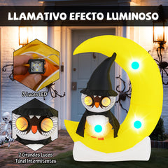 130 x 155 cm Búho Inflable en la Luna Decoración de Halloween Iluminada con LED Gran Luna y Búho Hechicero Decoración Gigante para Jardín