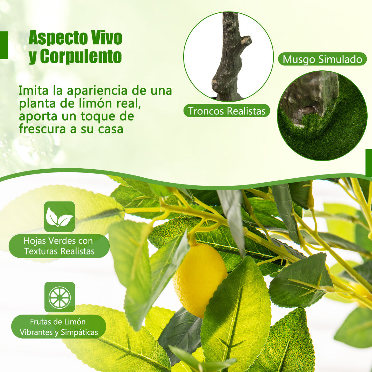 Limonero Artificial de 160 cm Planta de Limón Falsa con Frutas Maceta de Cemento Decoración para Interior Hogar Salón Oficina