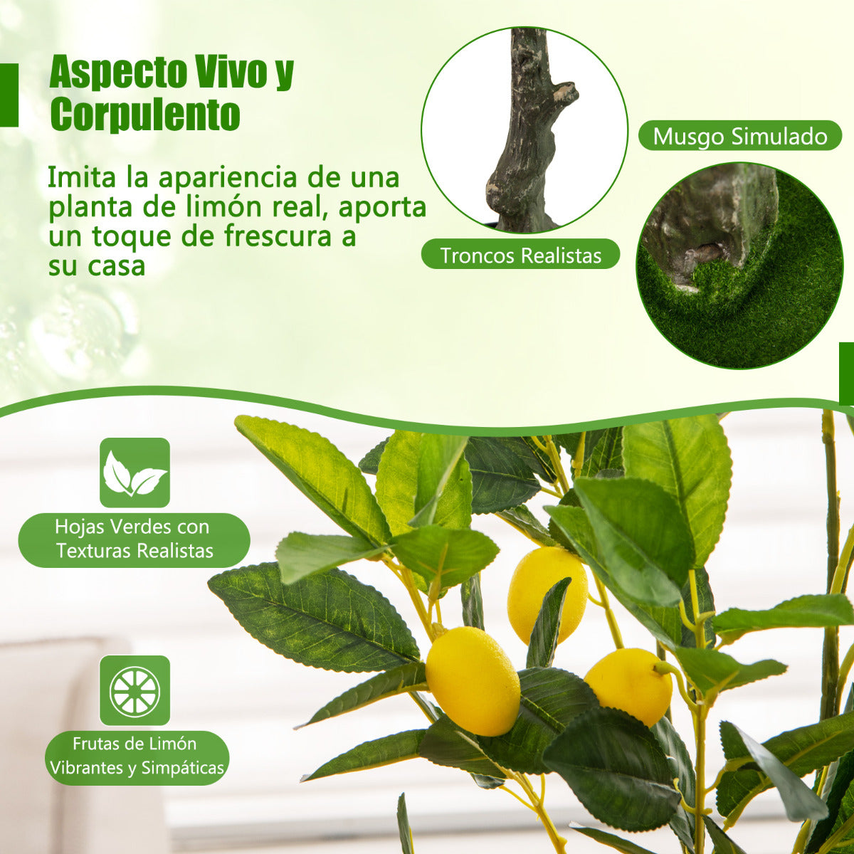 Limonero Artificial de 80 cm Planta de Limón Falsa con Frutas Maceta de Cemento Decoración para Interior Hogar Salón Oficina