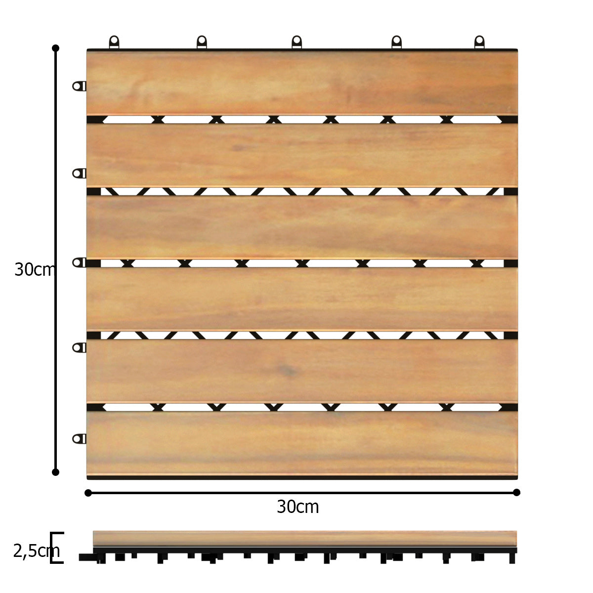 10 Azulejos de Madera de Acacia para Veranda de Interior y Exterior Marrón 30 x 30 x 2,5 cm