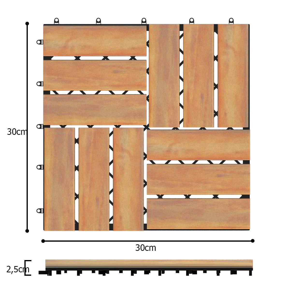 10 Azulejos de Madera de Acacia para Veranda Suelo de Interior y Exterior Marrón 30 x 30 x 2,5 cm
