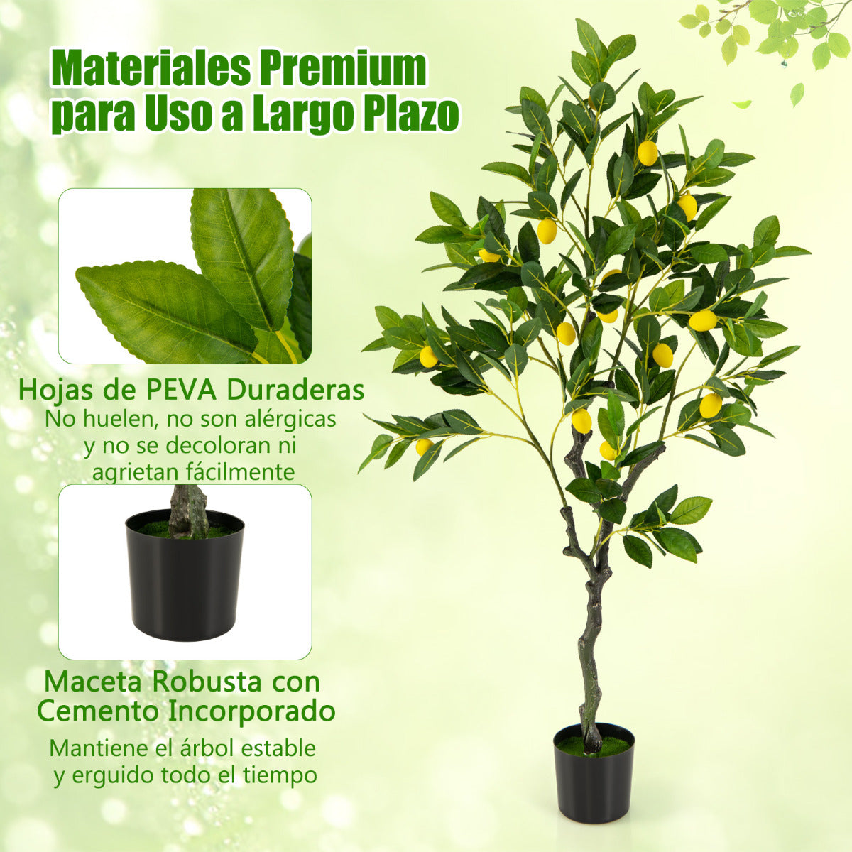 Limonero Artificial de 120 cm Planta de Limón Falsa con Frutas Maceta de Cemento Decoración para Interior Hogar Salón Oficina