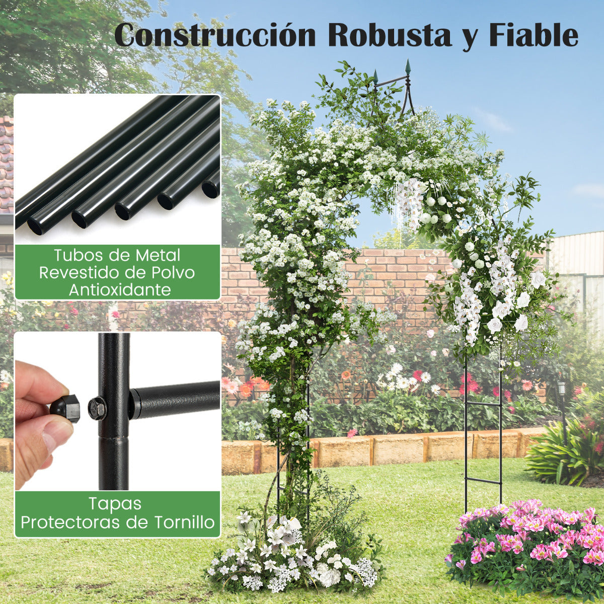 Arco de Cenador de Jardín de 287 cm de Metal Decorativo de Estilo Gótico Pérgola al Aire Libre para Trepar Rosas de Vid para Fiesta Boda
