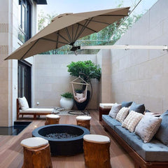 Sombrilla de Jardín y Patio Montada en Pared de 247 cm Paragua Plegable con Poste Ajustable Sombrilla Inclinable Resistente Viento Marrón