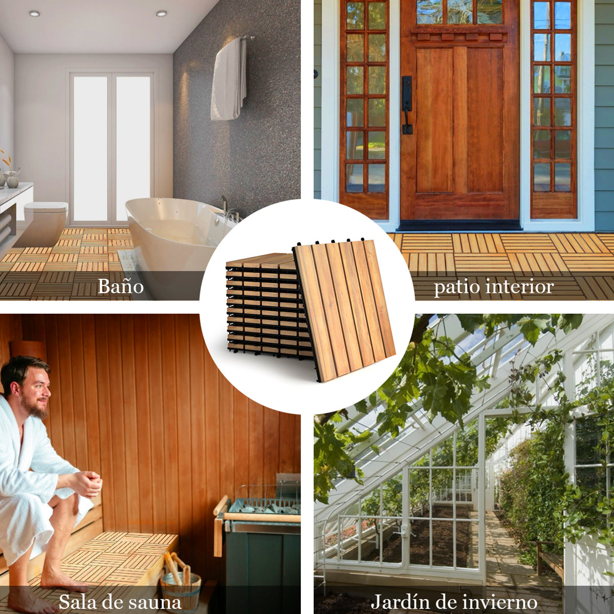 10 Azulejos de Madera de Acacia para Veranda de Interior y Exterior Marrón 30 x 30 x 2,5 cm